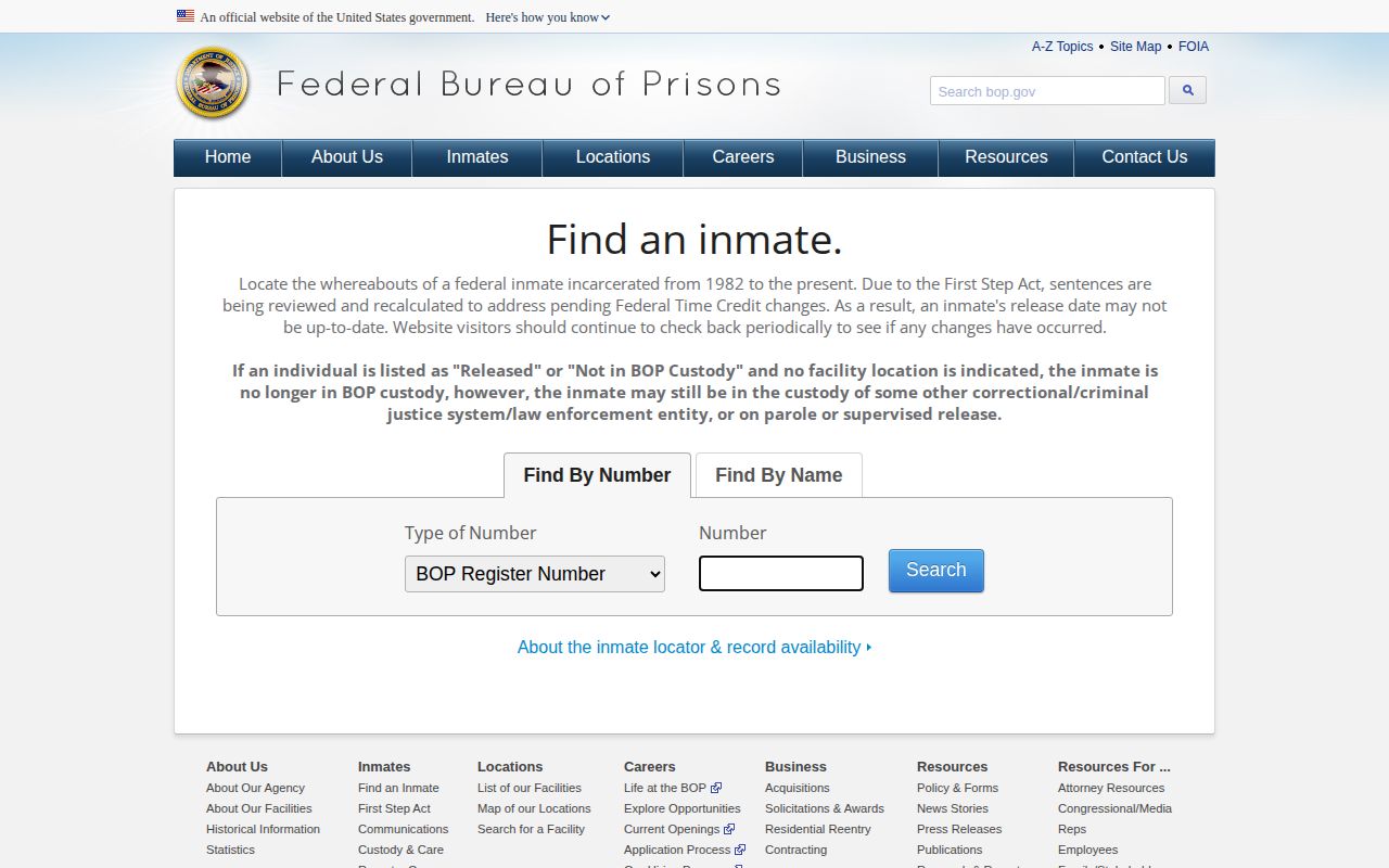 Comanche County federal release record BOP inmate locator
