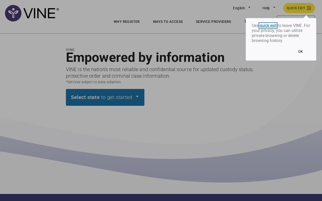 Comanche County VINELink inmate check search screen
