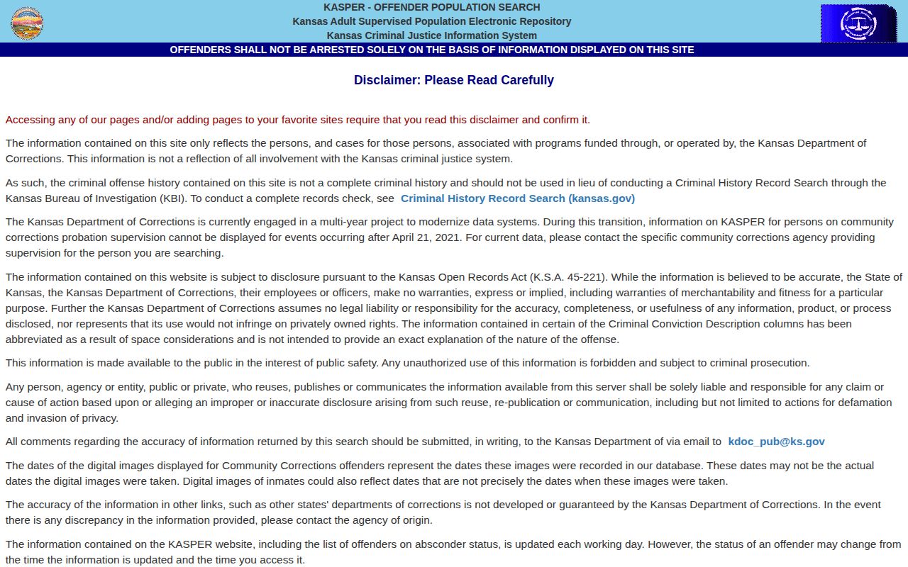 Kansas KASPER offender search fields